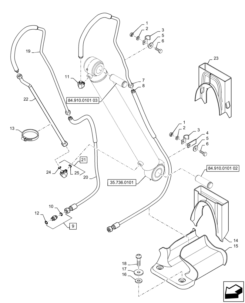 Схема запчастей Case 580SN - (35.736.0201) - BOOM CYLINDER LINES (35) - HYDRAULIC SYSTEMS