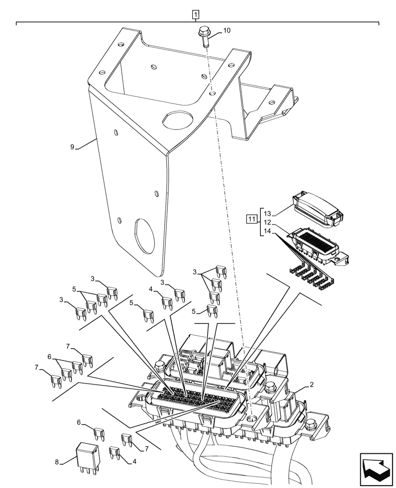 Схема запчастей Case 590SN - (55.100.DO[06]) - VAR - 423060, 423061, 423062 - SIDE PANEL, RH, WIRE HARNESS, DECAL, RELAY, FUSE BOX (55) - ELECTRICAL SYSTEMS