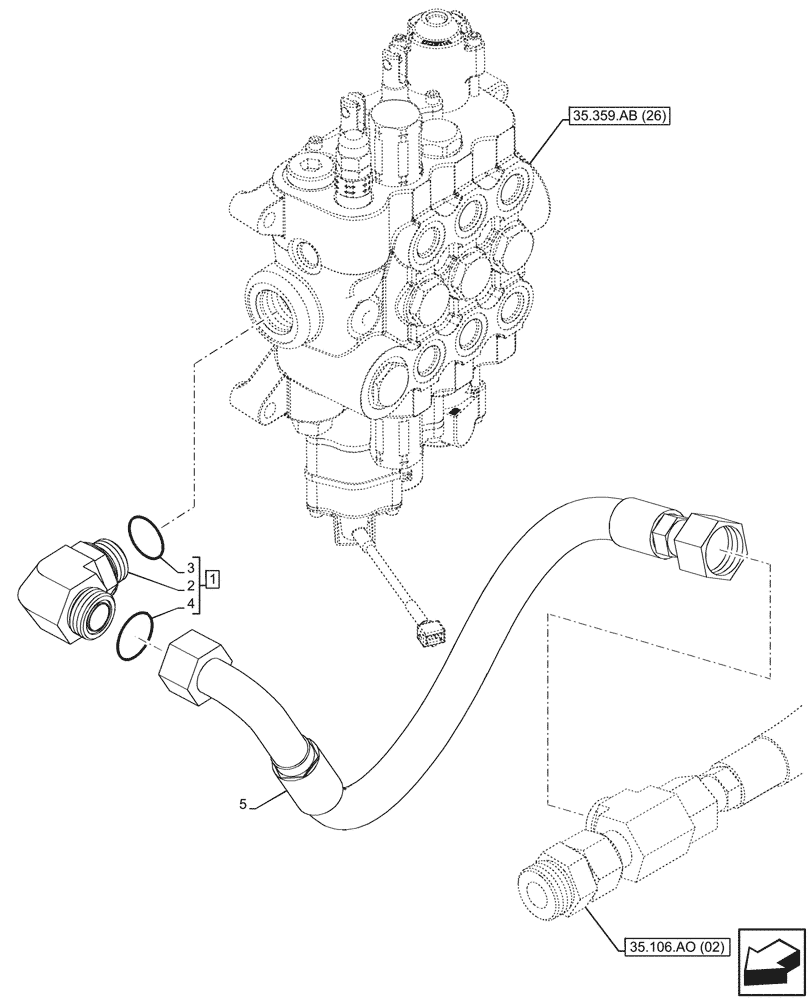 Схема запчастей Case 580SN - (35.106.AO[07]) - VAR - 747776 - LOADER, CONTROL VALVE LINE, HYDRAULIC PUMP (35) - HYDRAULIC SYSTEMS