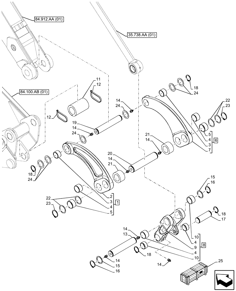 Схема запчастей Case 580SN - (84.100.AP[03]) - VAR - 442017, 442018 - BACKHOE BUCKET, MECHANICAL, COUPLING, 14FT/427MM (84) - BOOMS, DIPPERS & BUCKETS