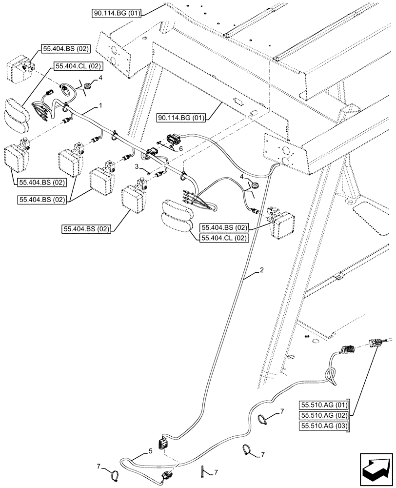 Схема запчастей Case 590SN - (55.511.AI) - VAR - 423000, 442082 - CANOPY, REAR LIGHT, WIRE HARNESS (55) - ELECTRICAL SYSTEMS