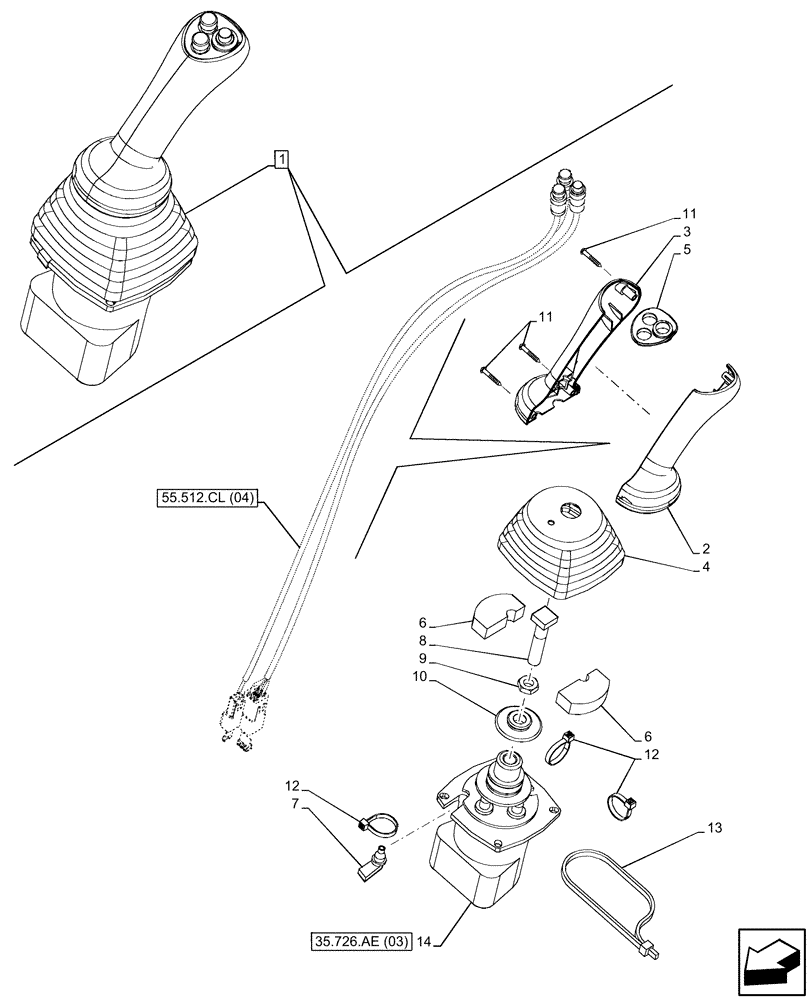 Схема запчастей Case 580SN - (35.726.AE[09]) - 7-SPOOL, 8-SPOOL, PILOT CONTROLS, JOYSTICK, LH (35) - HYDRAULIC SYSTEMS