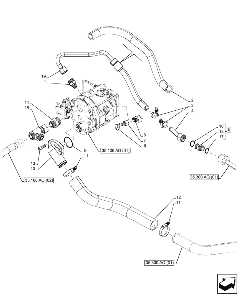 Схема запчастей Case 580SN - (35.106.AO[01]) - PUMP, OIL LINE, FITTING (35) - HYDRAULIC SYSTEMS