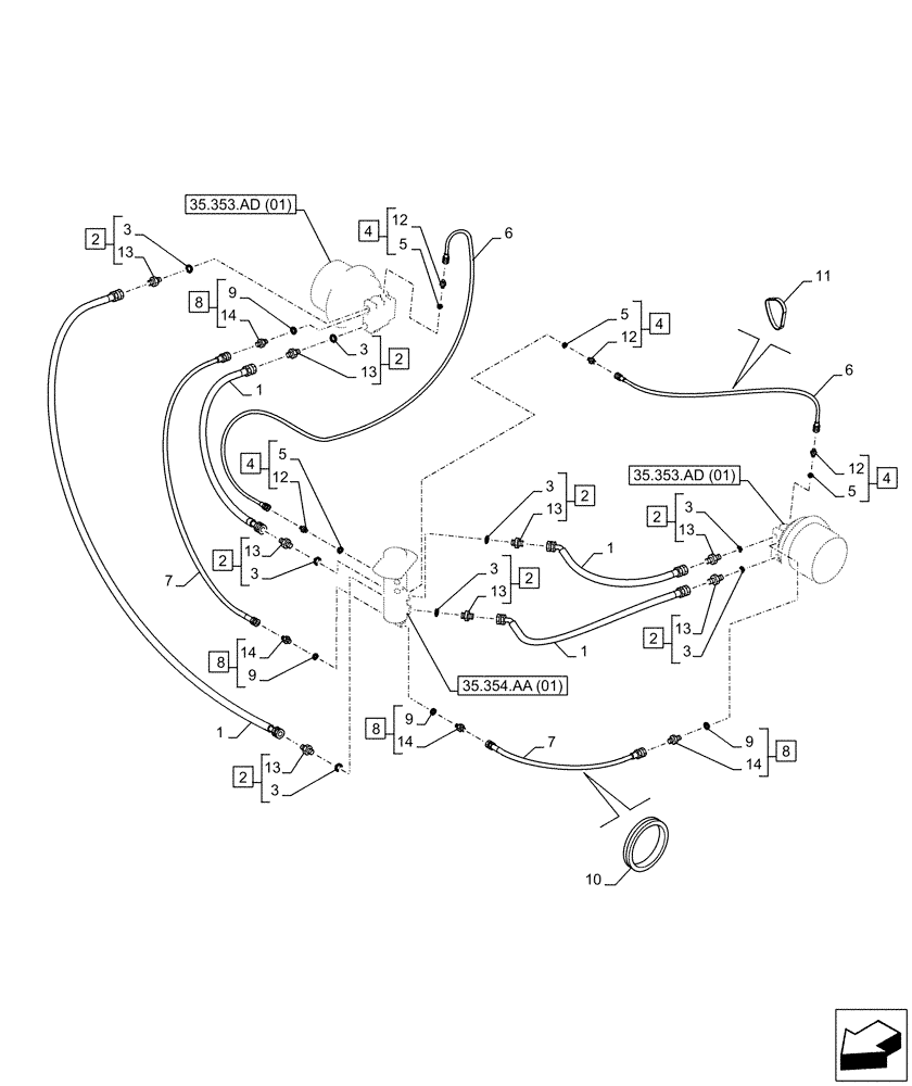 Схема запчастей Case CX130D LC - (35.353.AE) - TRAVEL MOTOR & REDUCTION GEAR, LINES (35) - HYDRAULIC SYSTEMS