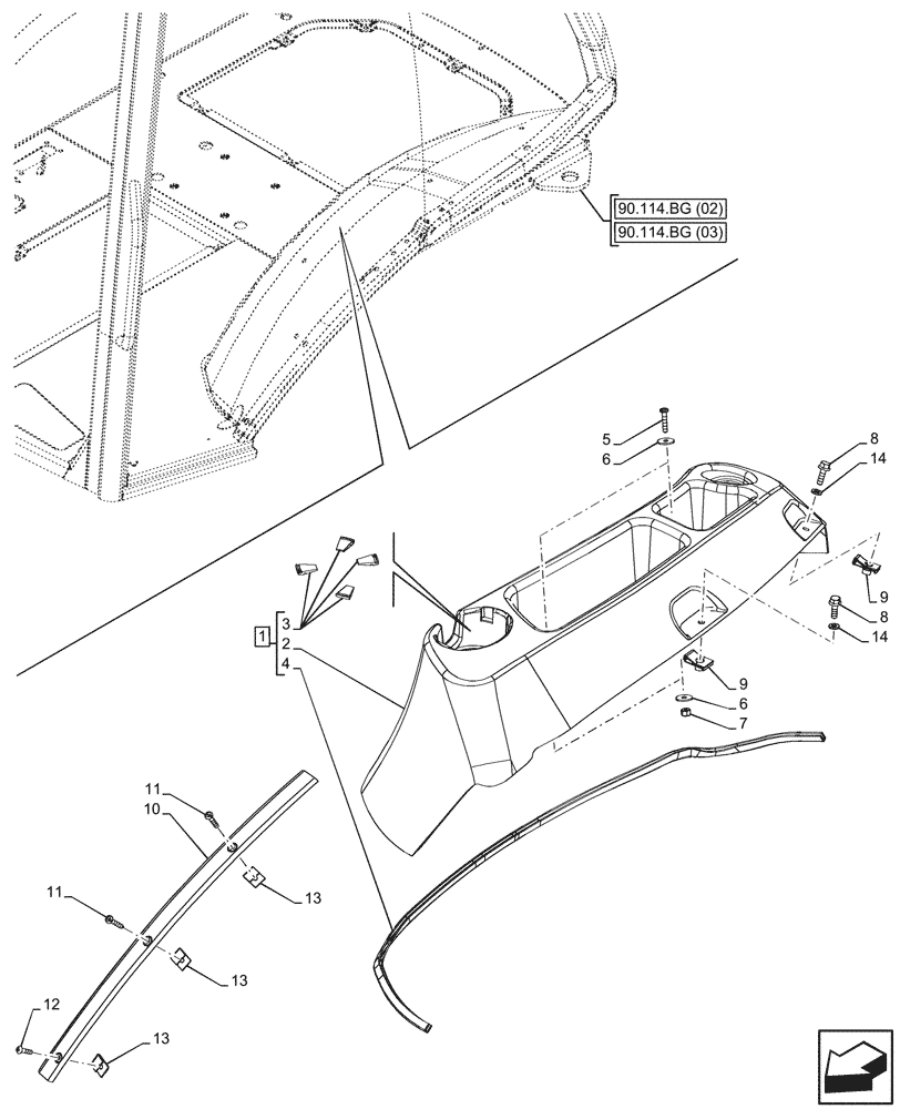 Схема запчастей Case 580SN - (90.160.AM[03]) - VAR - 423001 - CAB, LH, SIDE PANEL, MALAYSIAN (90) - PLATFORM, CAB, BODYWORK AND DECALS