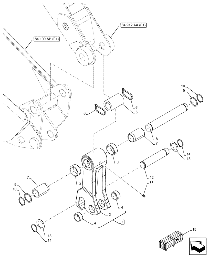 Схема запчастей Case 580SN - (84.100.AP[01]) - BACKHOE BUCKET, MECHANICAL, COUPLING, STANDARD DIPPER, 14FT/427MM (84) - BOOMS, DIPPERS & BUCKETS