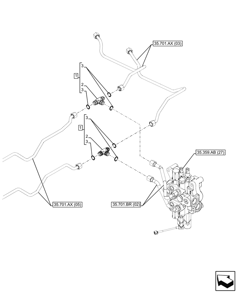 Схема запчастей Case 580SN - (35.701.BR[05]) - HYDRAULIC LINE, W/O RIDE CONTROL (35) - HYDRAULIC SYSTEMS