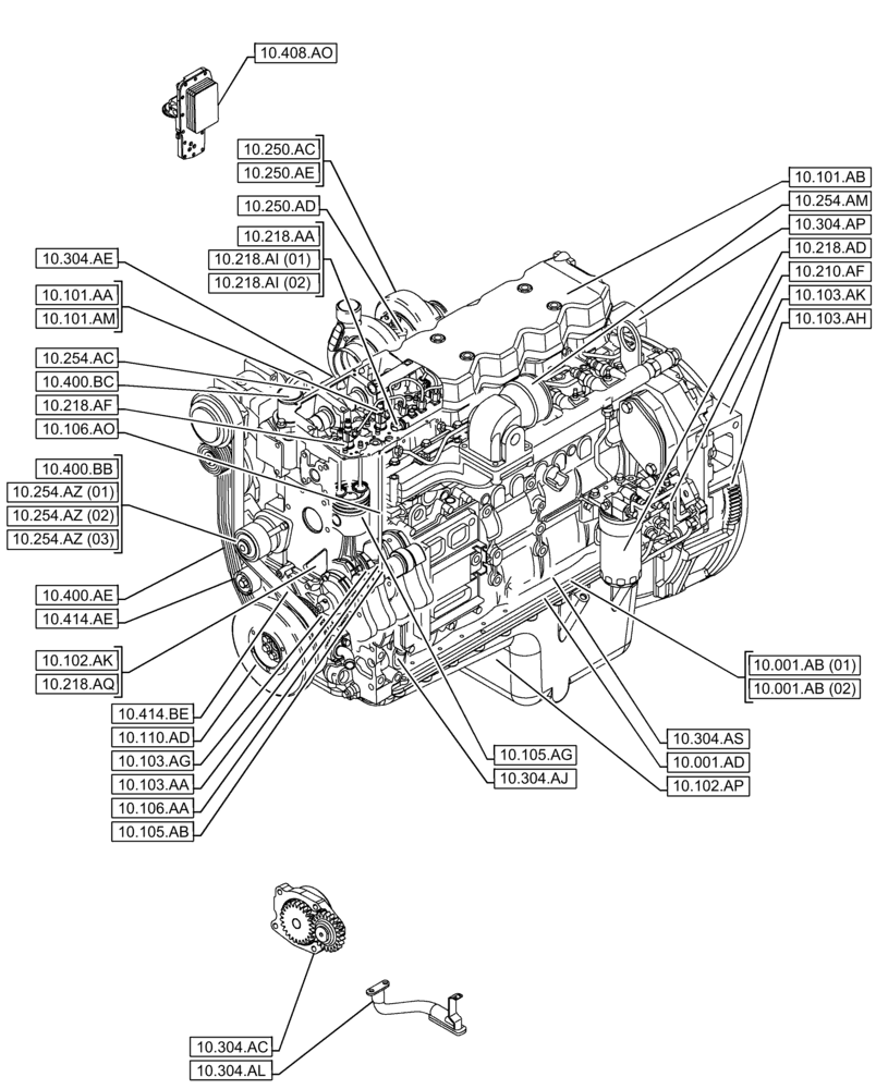 Схема запчастей Case F4HFE613S B004 - (10.000.00) - PICTORIAL INDEX - ENGINE (10) - ENGINE