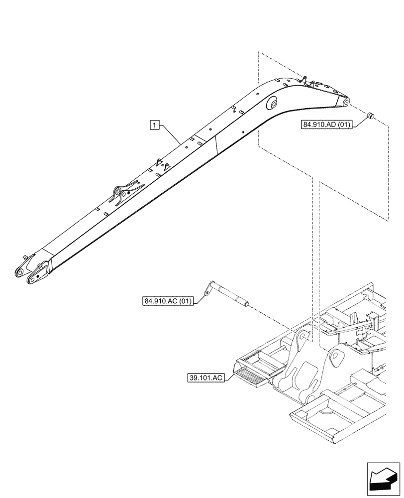 Схема запчастей Case CX210D LC LR - (84.910.AA[01]) - VAR - 461029 - BOOM (L=8,7M) (84) - BOOMS, DIPPERS & BUCKETS