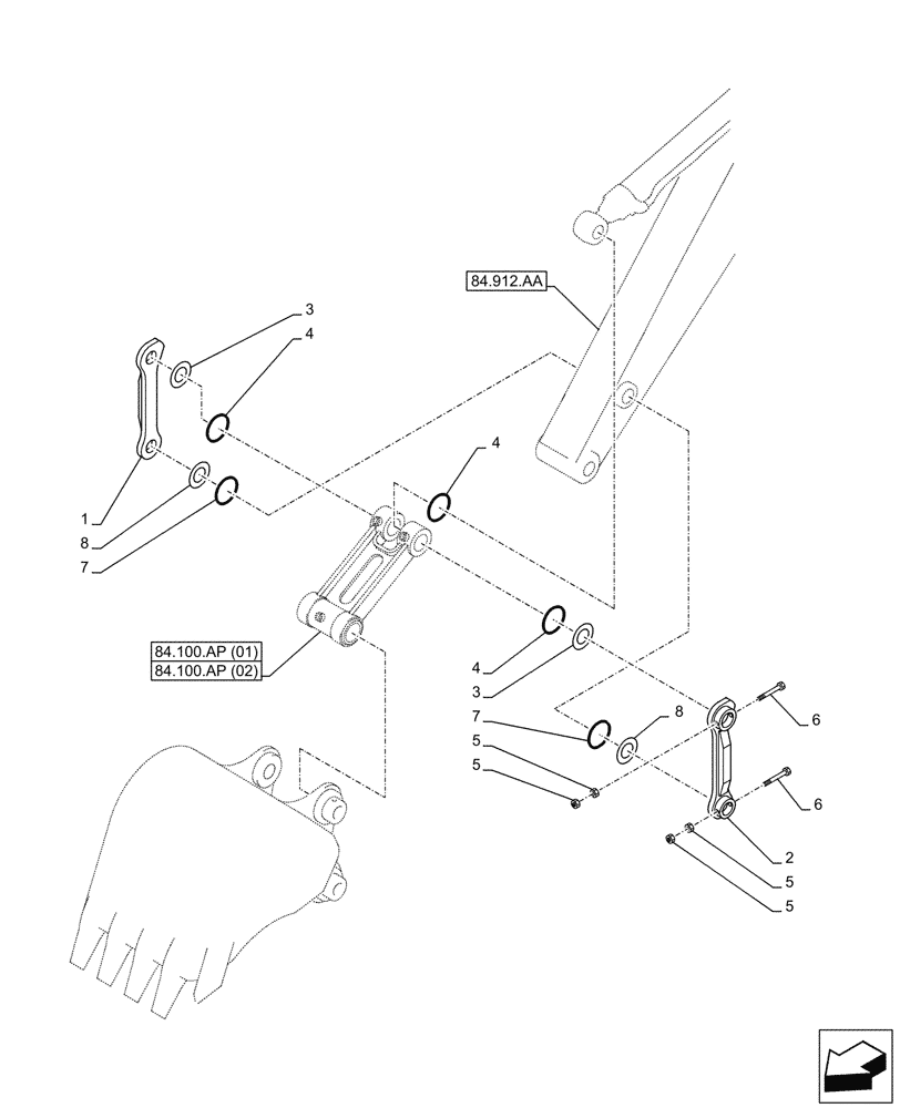 Схема запчастей Case CX210D LC LR - (84.100.AC) - VAR - 461022, 488046, 481064 - LINK CONROD (84) - BOOMS, DIPPERS & BUCKETS