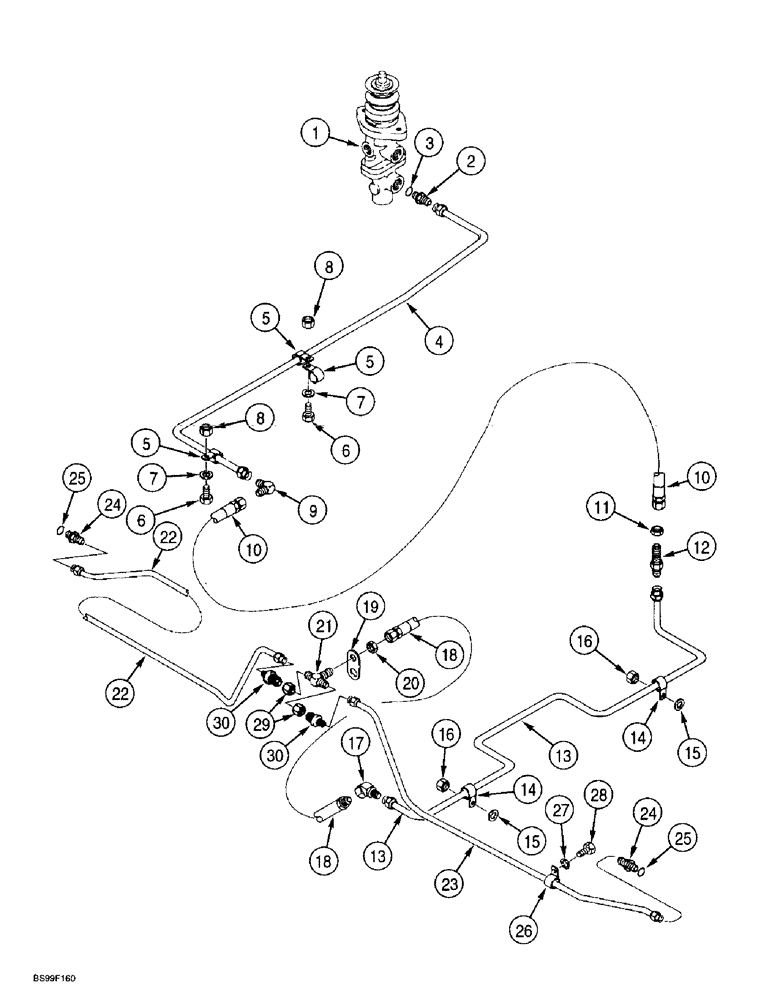 Схема запчастей Case 721B - (7-19A) - MAIN BRAKE HYDRAULIC CIRCUIT, MAIN BRAKE VALVE TO REAR AXLE, P.I.N. JEE0051723 & AFTER (07) - BRAKES