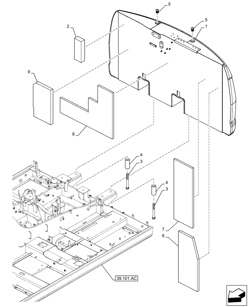 Схема запчастей Case CX160D LC - (39.140.AM) - COUNTERWEIGHT, INSULATION (39) - FRAMES AND BALLASTING