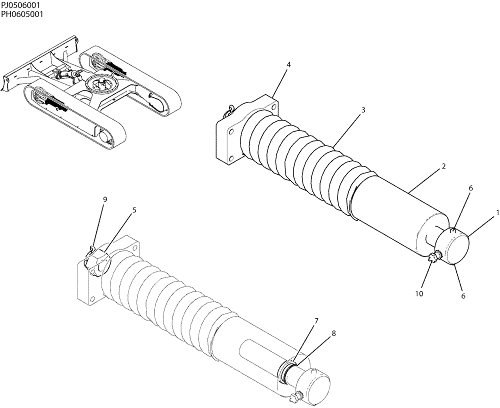 Схема запчастей Case CX50B - (02-006) - IDLER ADJUST ASSY (48) - TRACKS & TRACK SUSPENSION