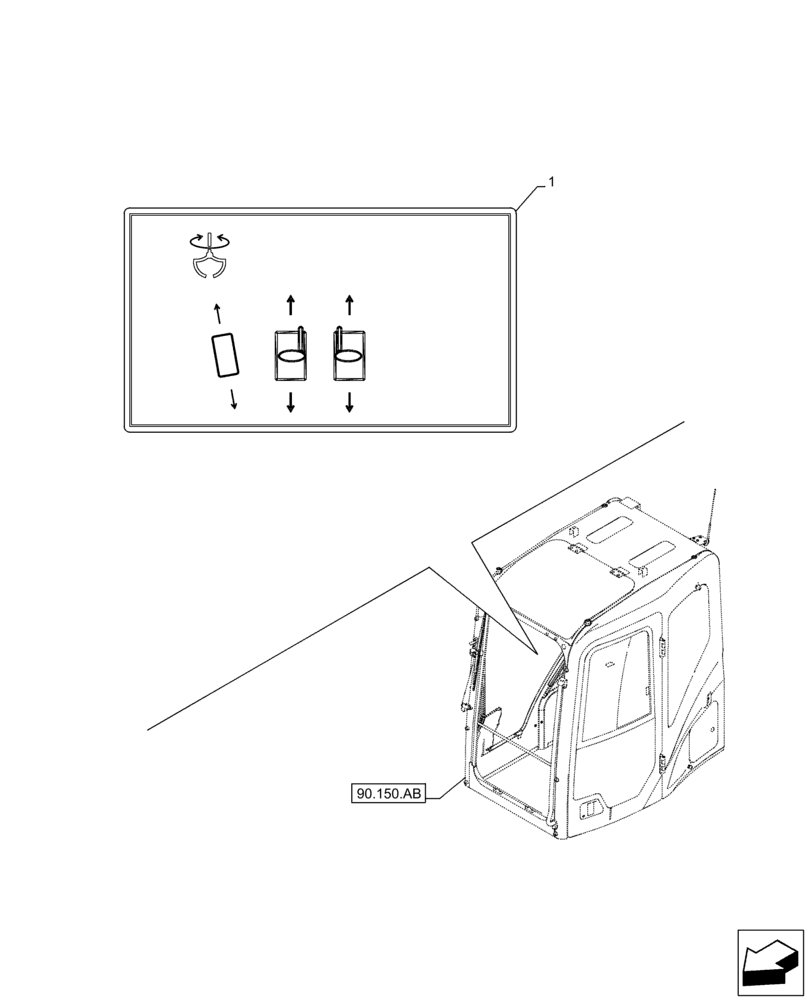 Схема запчастей Case CX210D LC LR - (90.108.AA[03]) - VAR - 461557 - DECAL, CONTROL, CLAMSHELL BUCKET, ROTATION, W/ HYDRAULIC CONTROL (90) - PLATFORM, CAB, BODYWORK AND DECALS