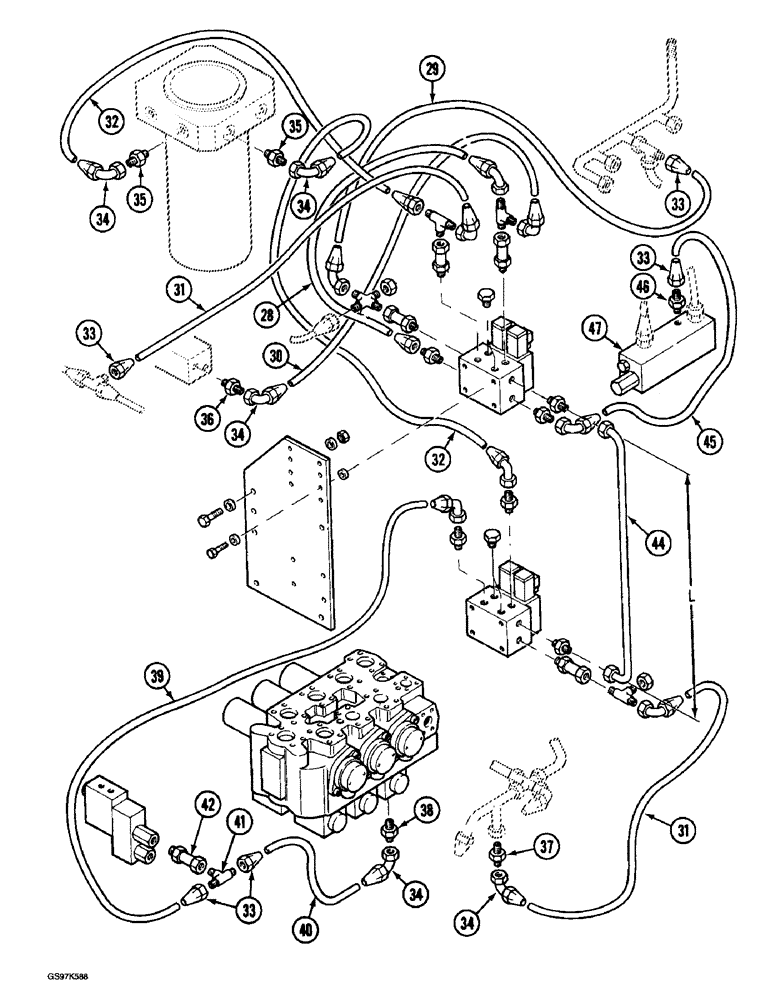 Схема запчастей Case 220B - (8-052) - HYDRAULIC CIRCUIT / PILOT CONTROL SUPPLY, PIN 74570 - 74597 / 03201 & AFT, SUPPLY LINES & CONNECTION (08) - HYDRAULICS