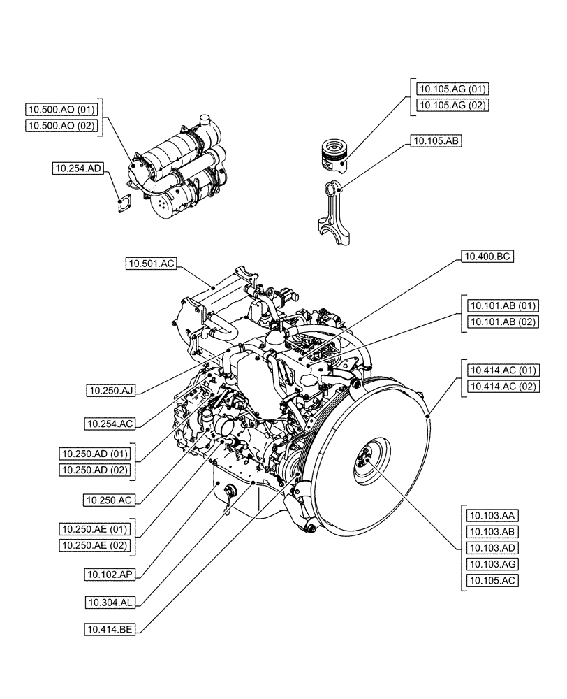 Схема запчастей Case AQ-4HK1XASS01 - (10.000.00[01]) - SECTION INDEX - ENGINE (10) - ENGINE