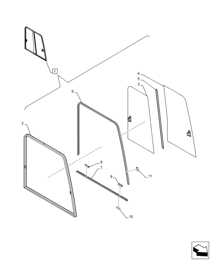Схема запчастей Case CX130D LC - (90.154.AM[01]) - CAB DOOR, WINDOW (90) - PLATFORM, CAB, BODYWORK AND DECALS