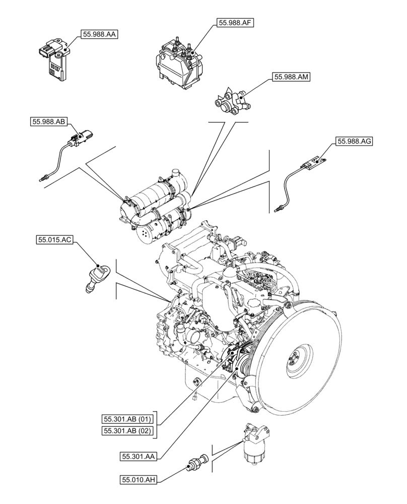 Схема запчастей Case AQ-4HK1XASS01 - (55.000.00[02]) - SECTION INDEX - ELECTRICAL SYSTEMS (55) - ELECTRICAL SYSTEMS