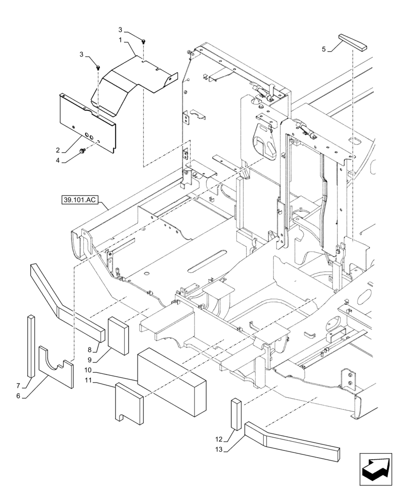 Схема запчастей Case CX130D LC - (90.105.BV[06]) - HOUSING & COVERS, INSULATION (90) - PLATFORM, CAB, BODYWORK AND DECALS