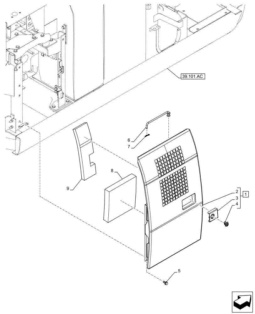 Схема запчастей Case CX130D LC - (90.105.CO[03]) - SIDE, DOOR, RIGHT (90) - PLATFORM, CAB, BODYWORK AND DECALS