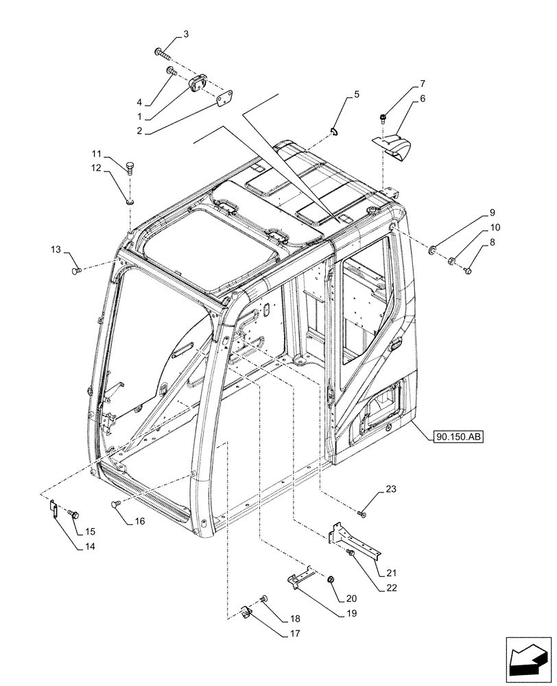 Схема запчастей Case CX130D LC - (90.150.AC[01]) - CAB FRAME (90) - PLATFORM, CAB, BODYWORK AND DECALS