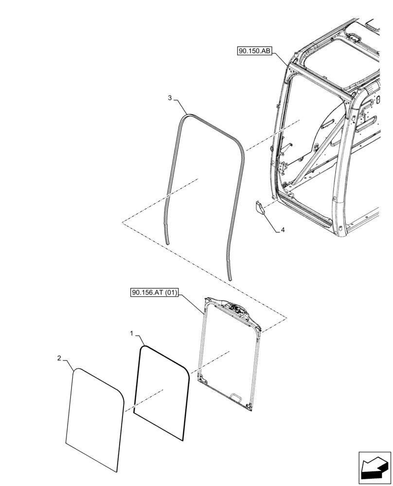 Схема запчастей Case CX160D LC - (90.156.AL) - CAB GLASS, FRONT (90) - PLATFORM, CAB, BODYWORK AND DECALS