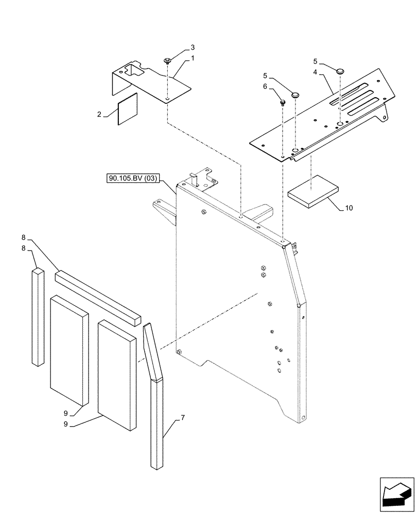 Схема запчастей Case CX130D LC - (90.105.BV[09]) - TOP COVER, PLATE (90) - PLATFORM, CAB, BODYWORK AND DECALS