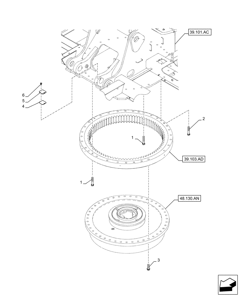 Схема запчастей Case CX130D LC - (39.103.AF) - SLEWING RING, MOUNTING BOLT (39) - FRAMES AND BALLASTING