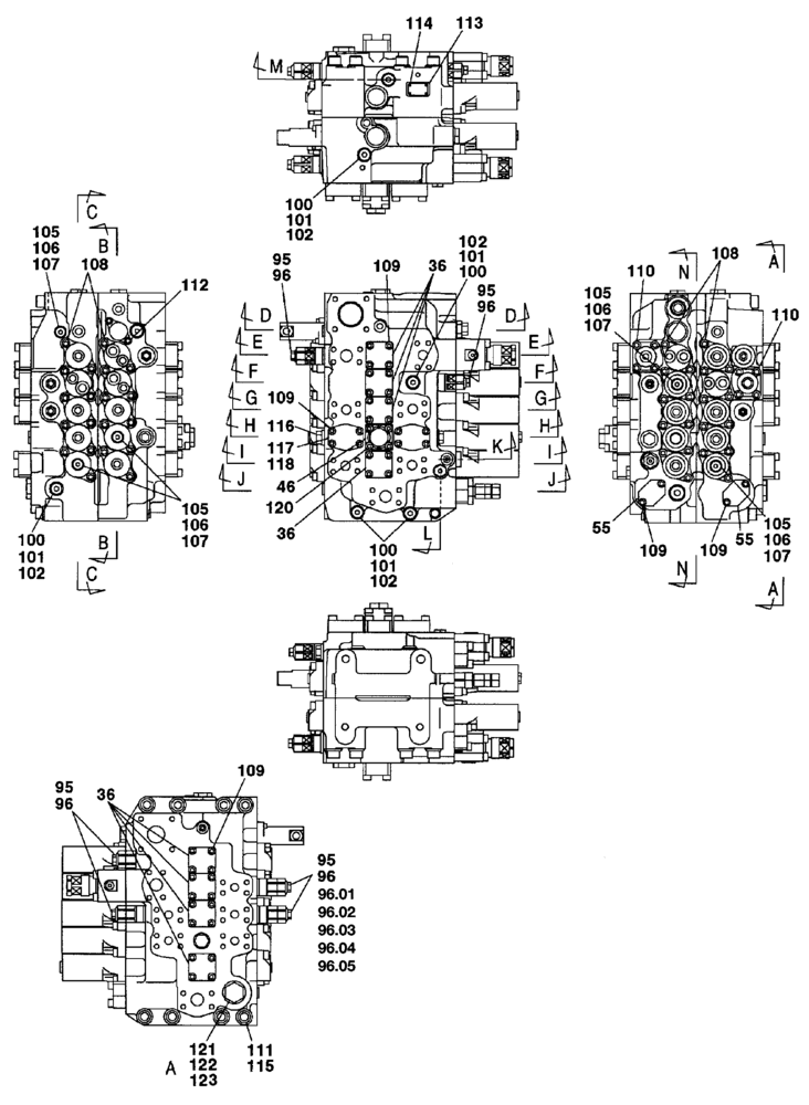 Схема запчастей Case CX240 - (08-101) - CONTROL VALVE, COMPONENTS (08) - HYDRAULICS