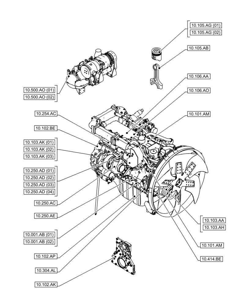 Схема запчастей Case AQ-6HK1XASS01-02 - (10.000.00[01]) - SECTION INDEX - ENGINE (10) - ENGINE