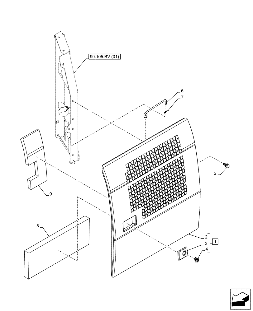 Схема запчастей Case CX130D LC - (90.105.CO[01]) - SIDE, DOOR, LEFT (90) - PLATFORM, CAB, BODYWORK AND DECALS
