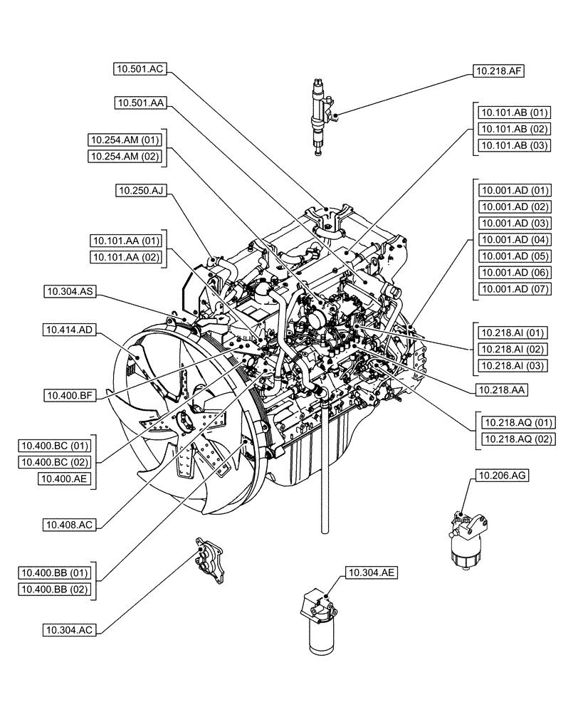 Схема запчастей Case AQ-6HK1XASS01-02 - (10.000.00[02]) - SECTION INDEX - ENGINE (10) - ENGINE