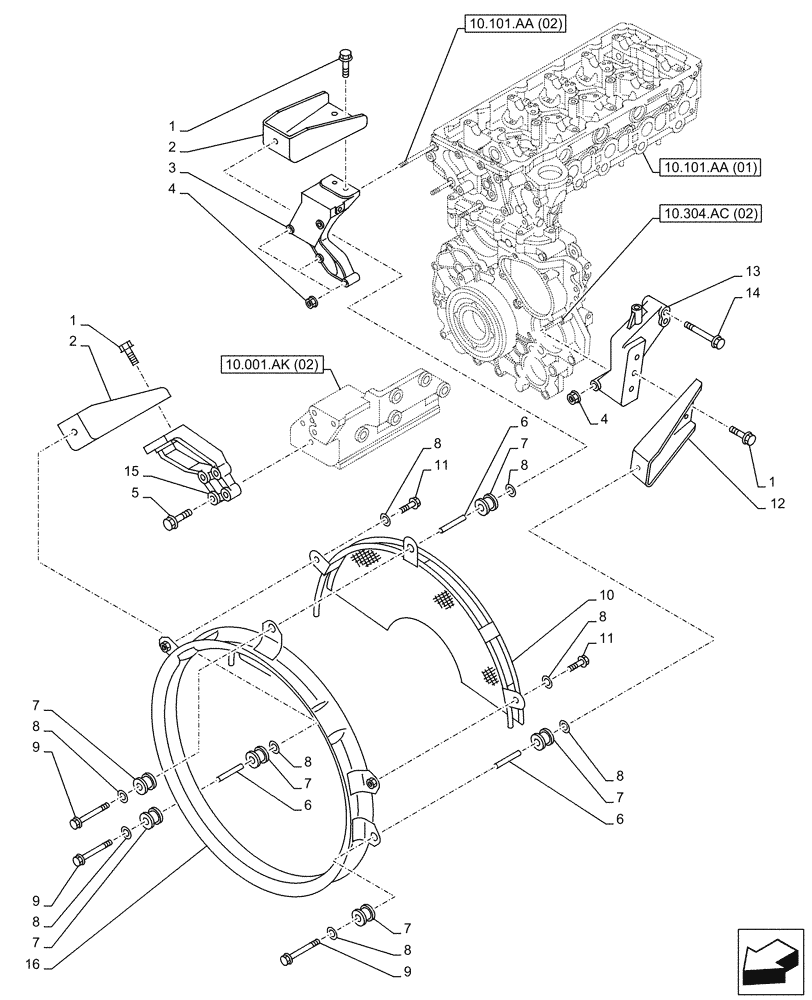 Схема запчастей Case AR-4JJ1XASS01-02 - (10.414.AC[01]) - ENGINE, FAN, RADIATOR (10) - ENGINE