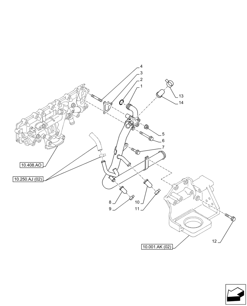 Схема запчастей Case AR-4JJ1XASS01-02 - (10.400.BB[02]) - WATER PUMP LINE (10) - ENGINE