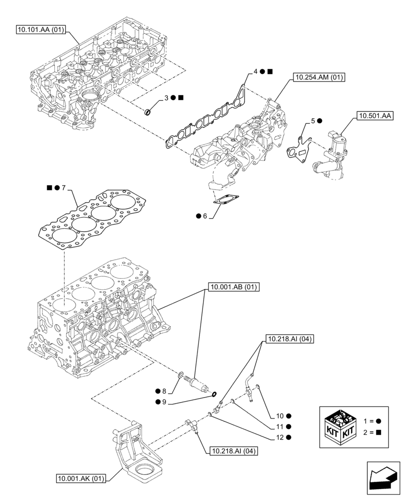 Схема запчастей Case AR-4JJ1XASS01-02 - (10.001.AD[04]) - ENGINE, GASKET, SET (10) - ENGINE