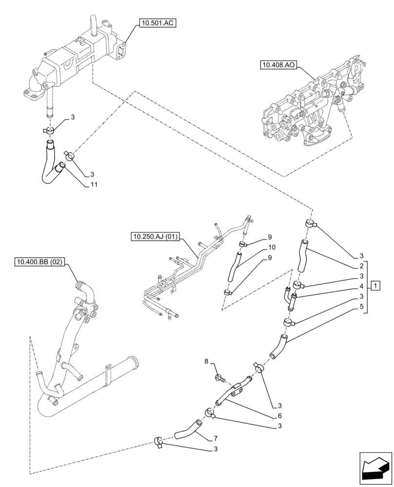 Схема запчастей Case AR-4JJ1XASS01-02 - (10.250.AJ[02]) - HEAT EXCHANGER (10) - ENGINE