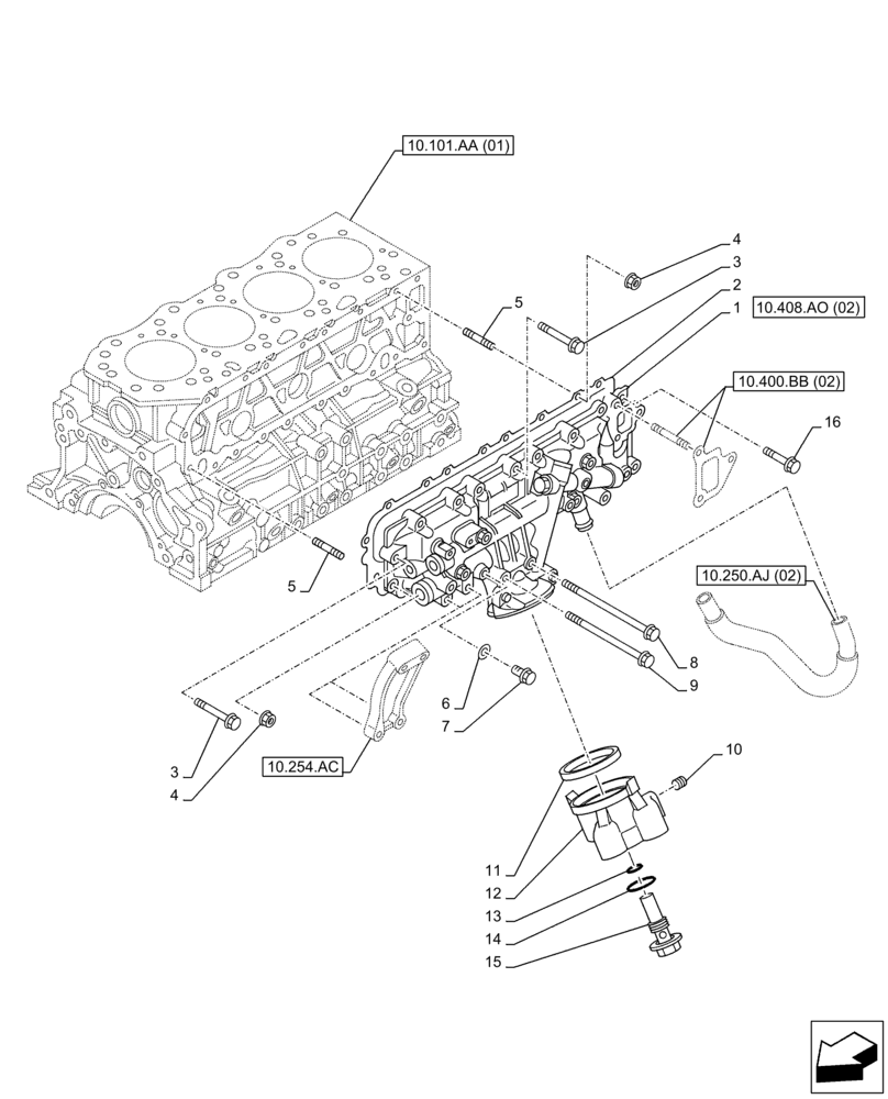 Схема запчастей Case AR-4JJ1XASS01-02 - (10.408.AO[01]) - ENGINE, OIL COOLER (10) - ENGINE