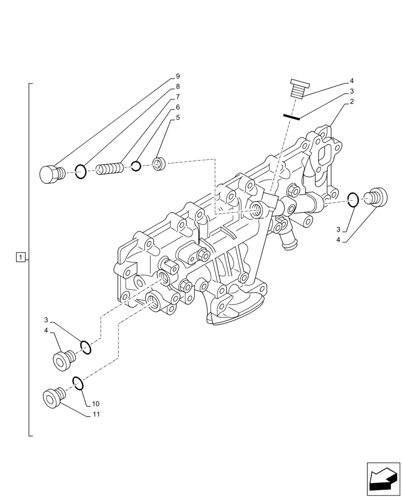 Схема запчастей Case AR-4JJ1XASS01-02 - (10.408.AO[02]) - ENGINE, OIL COOLER (10) - ENGINE