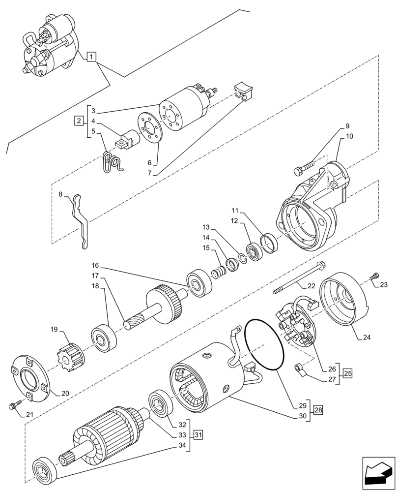Схема запчастей Case AR-4JJ1XASS01-02 - (55.201.AE[02]) - STARTER MOTOR, COMPONENTS (55) - ELECTRICAL SYSTEMS