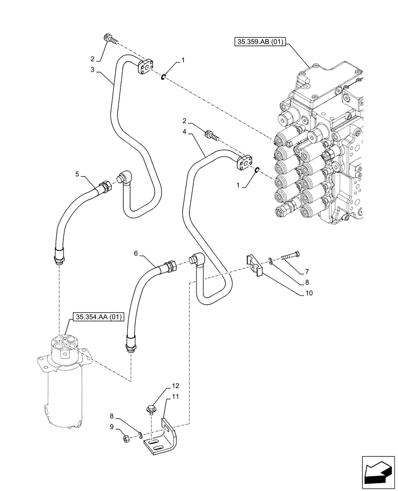 Схема запчастей Case CX130D LC - (35.354.AF[02]) - HYDRAULIC SWIVEL, LINE (35) - HYDRAULIC SYSTEMS