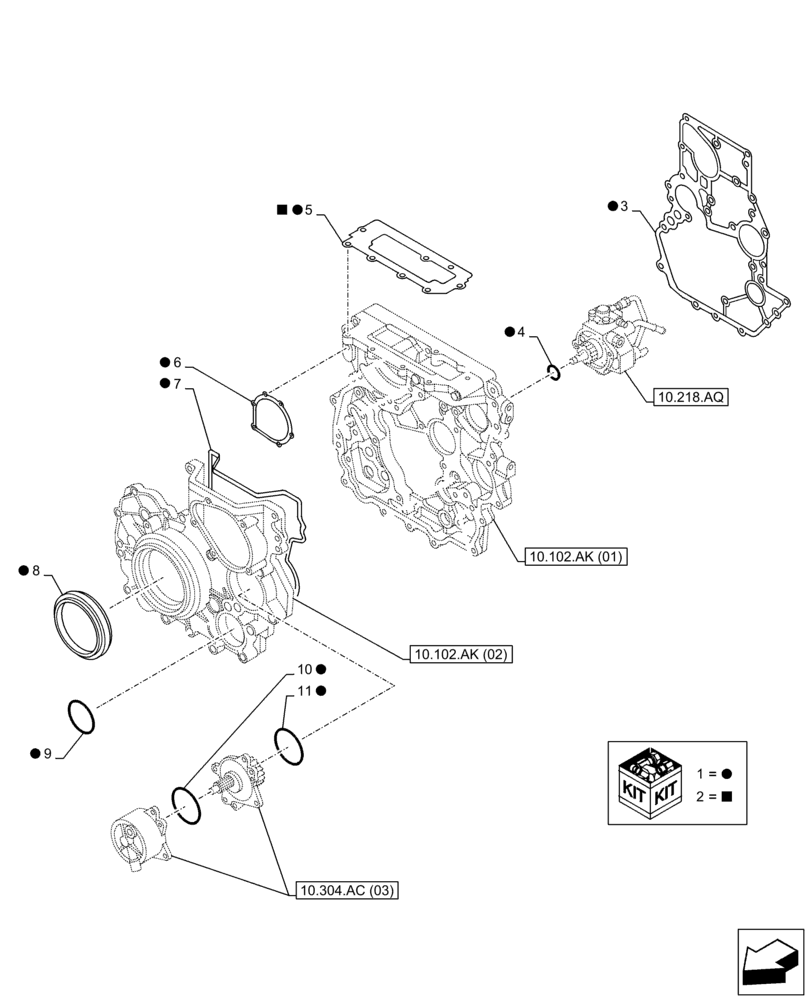 Схема запчастей Case AR-4JJ1XASS01-02 - (10.001.AD[05]) - ENGINE, GASKET, SET (10) - ENGINE