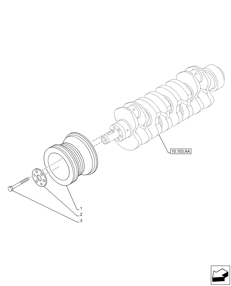 Схема запчастей Case AR-4JJ1XASS01-02 - (10.103.AG) - CRANKSHAFT, PULLEY (10) - ENGINE