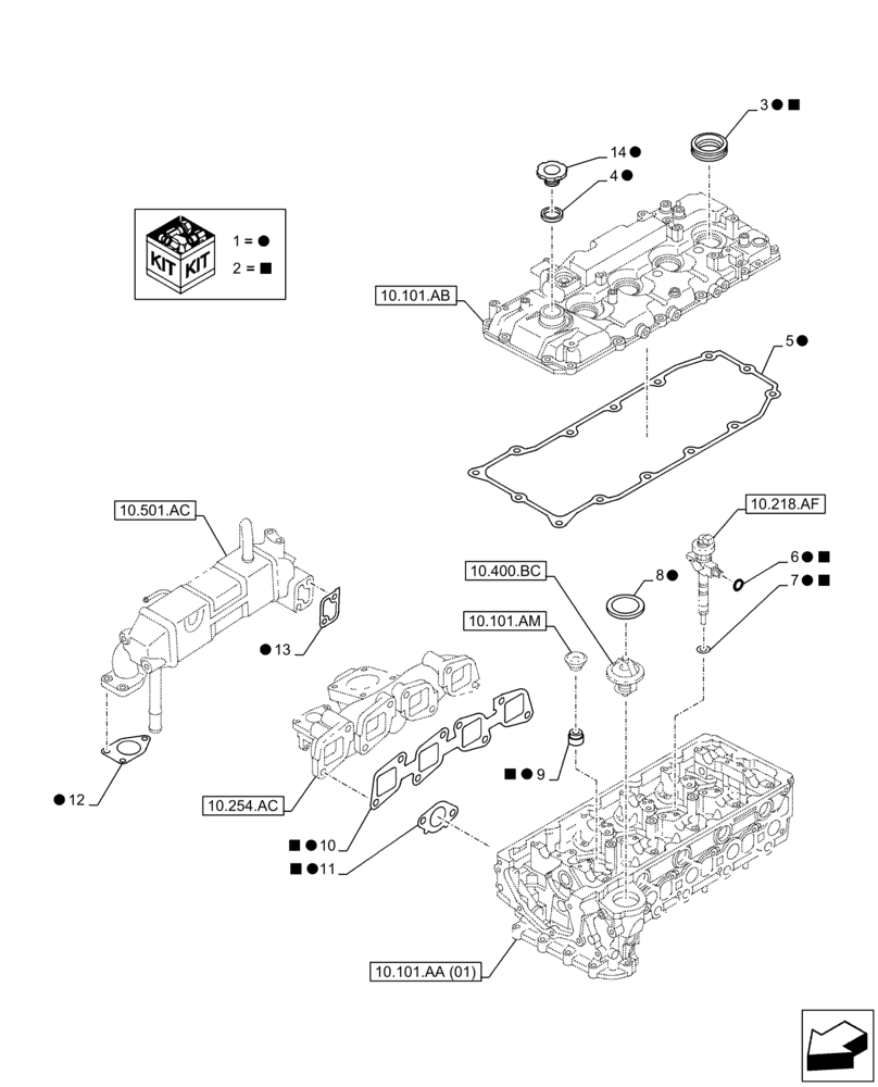 Схема запчастей Case AR-4JJ1XASS01-02 - (10.001.AD[03]) - ENGINE, GASKET, SET (10) - ENGINE