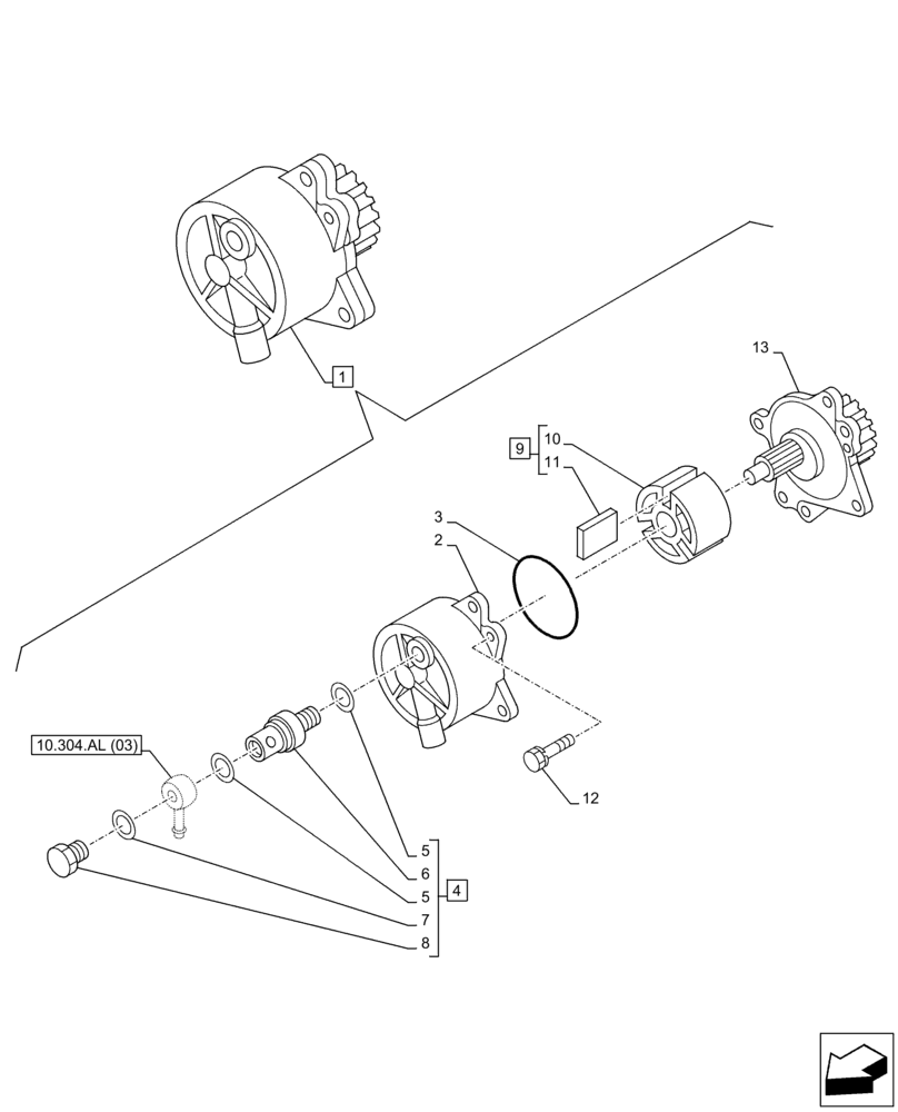 Схема запчастей Case AR-4JJ1XASS01-02 - (10.304.AC[03]) - ENGINE, OIL PUMP, COMPONENTS (10) - ENGINE