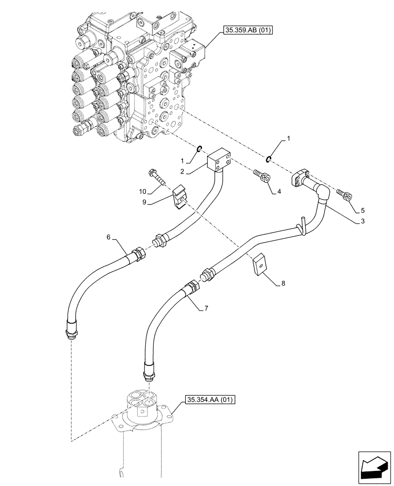 Схема запчастей Case CX130D LC - (35.354.AF[01]) - HYDRAULIC SWIVEL, LINE (35) - HYDRAULIC SYSTEMS