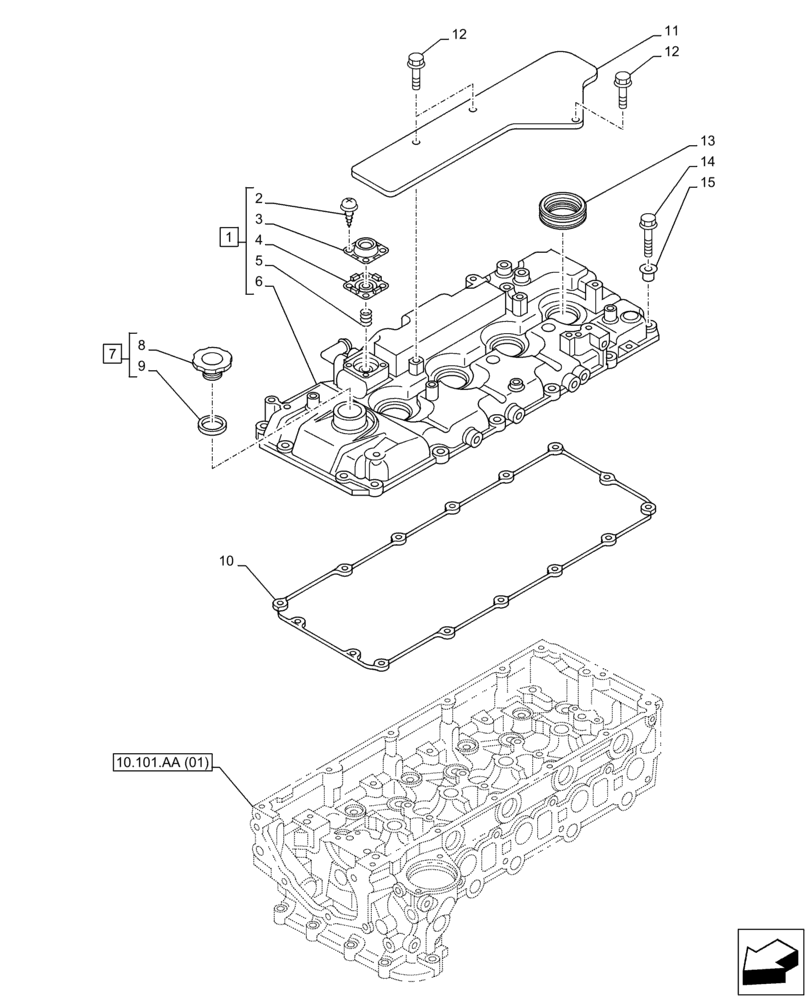 Схема запчастей Case AR-4JJ1XASS01-02 - (10.101.AB) - VALVE COVER (10) - ENGINE