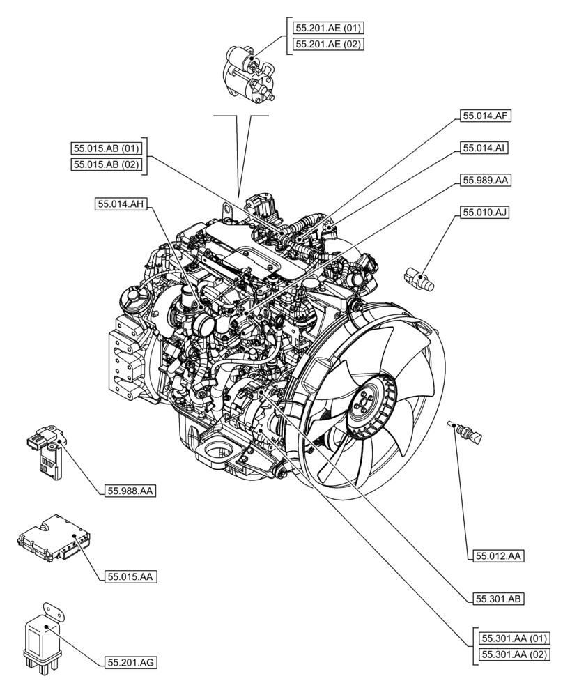 Схема запчастей Case AR-4JJ1XASS01-02 - (55.000.00[01]) - SECTION INDEX - ELECTRICAL SYSTEMS (55) - ELECTRICAL SYSTEMS