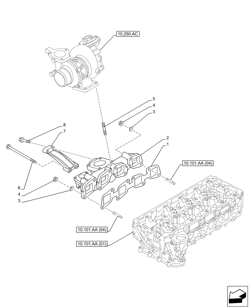 Схема запчастей Case AR-4JJ1XASS01-02 - (10.254.AC) - EXHAUST MANIFOLD (10) - ENGINE