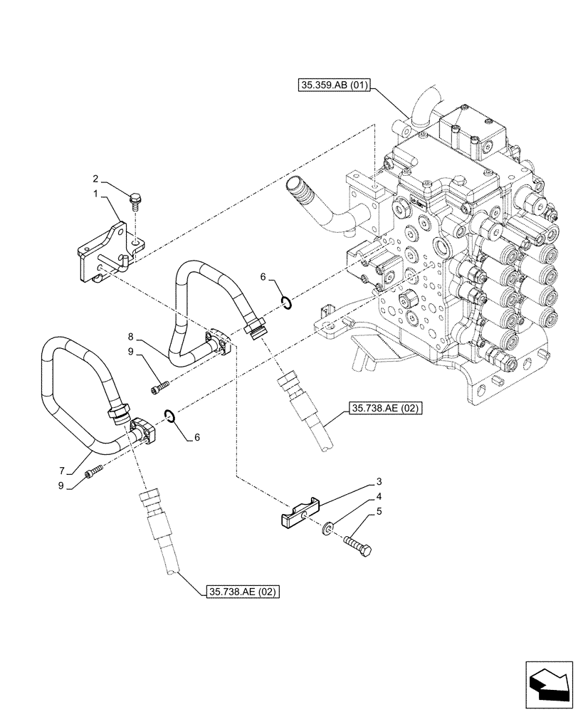 Схема запчастей Case CX130D LC - (35.738.AE[01]) - BUCKET CYLINDER, LINES (35) - HYDRAULIC SYSTEMS