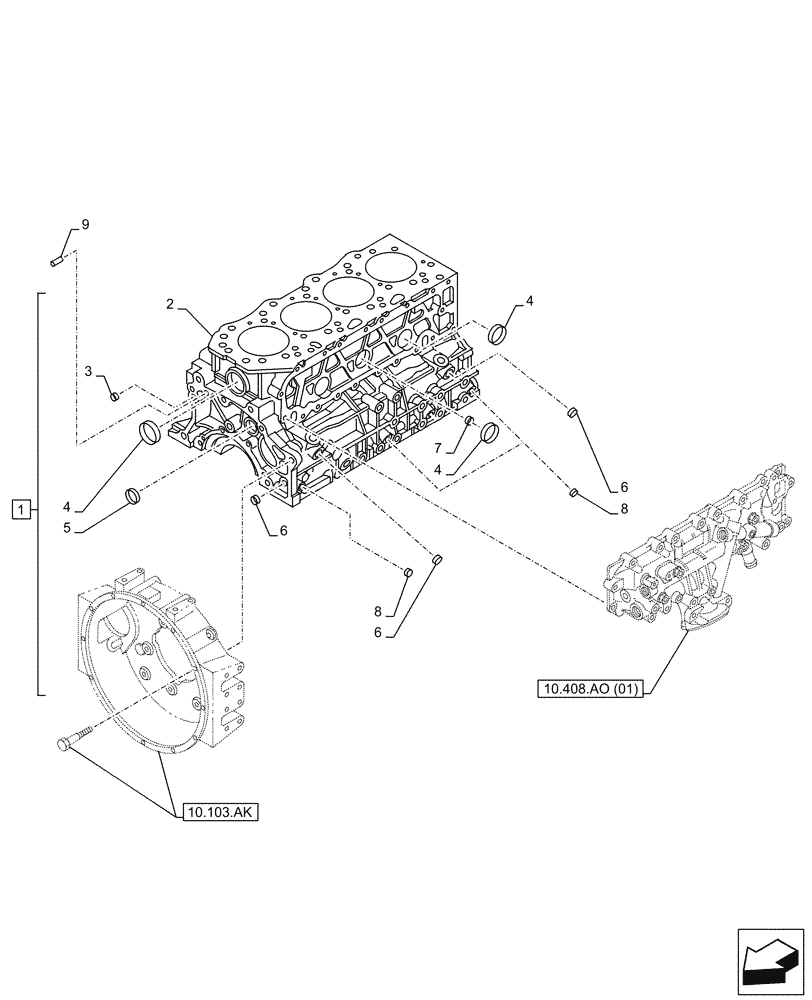 Схема запчастей Case AR-4JJ1XASS01-02 - (10.001.AB[02]) - CRANKCASE (10) - ENGINE